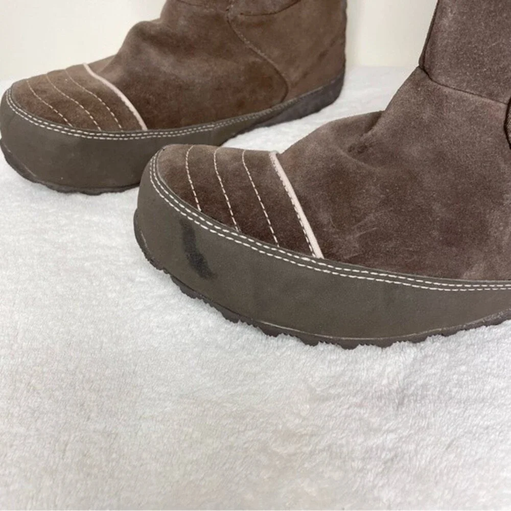 Sorel Boots Suka Suede Pink Plaid Fleece Lined Tall Snow Winter Brown Size 7